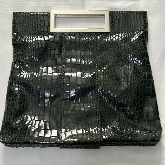 Enzo Angiolini Dark Green Croc Embossed Bag - Picture 1 of 6